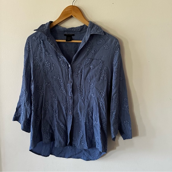Vintage 90s y2k 100% silk Anne Carson blue textured button up blouse (binW4) - Picture 1 of 6